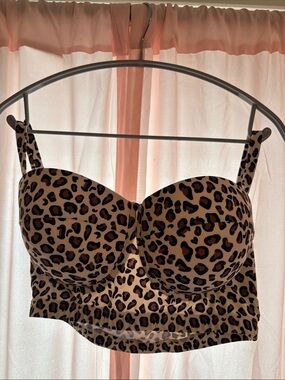 Leopard Print Bustier Bikini Top- Beige & Black
